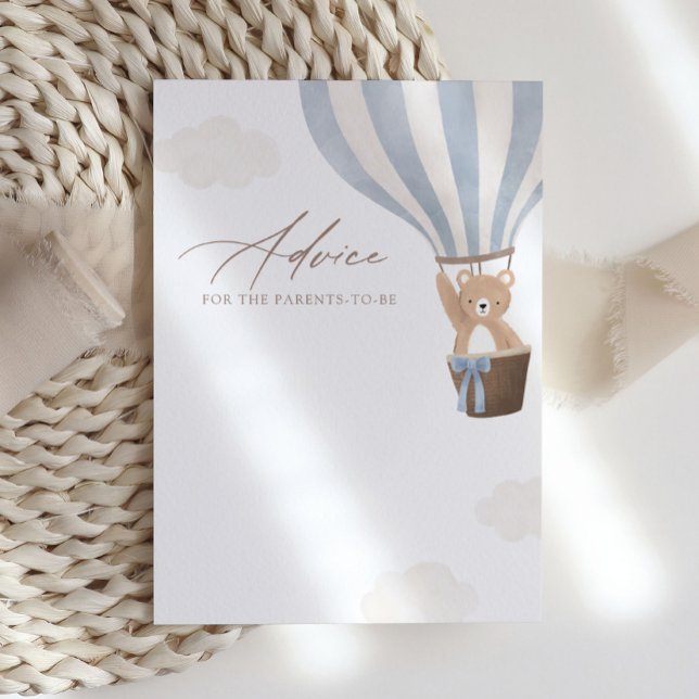 Blue Teddy Bear Hot Air Balloon Baby Shower Advice Invitation (Creator Uploaded)
