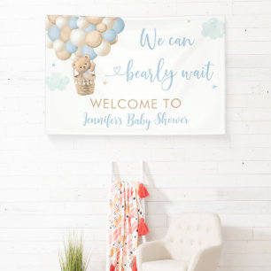Blue Teddy Bear Hot Air Balloon Baby Shower  Banner