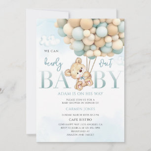 Blue Teddy Bear Hot Air Balloon Baby Shower Invitation