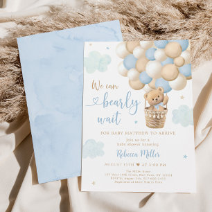 Blue Teddy Bear Hot Air Balloon Baby Shower Invitation