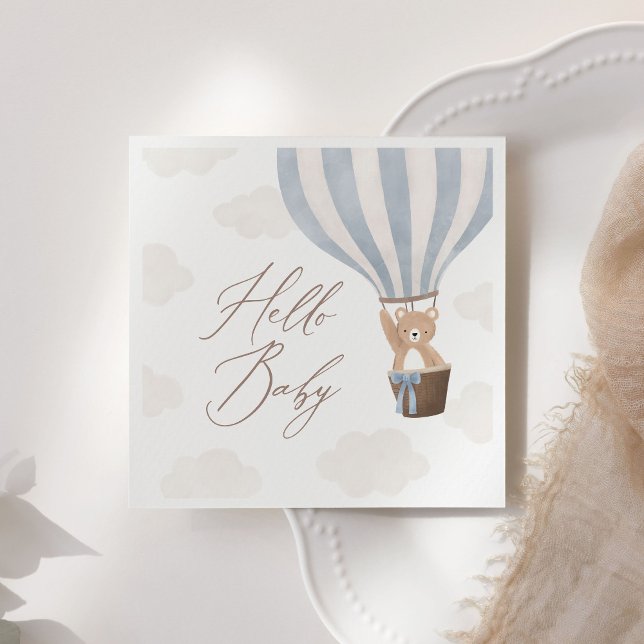Blue Teddy Bear Hot Air Balloon Baby Shower Napkin (Creator Uploaded)