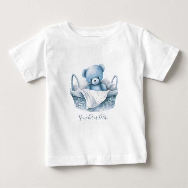 Blue Teddy Bear in Basket Baby T-Shirt (Front)