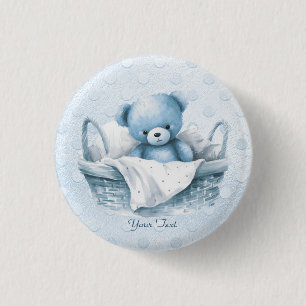 Blue Teddy Bear in Basket Button