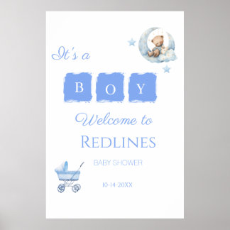 Blue Teddy Bear It’s a Boy Baby Shower Poster