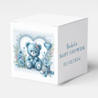 Blue Teddy Bear Lace and Flowers 1 - Baby Shower Favour Box