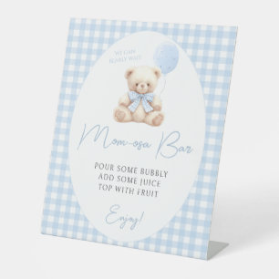 Blue Teddy Bear Mimosa Mum-osa bar Baby Boy Shower Pedestal Sign