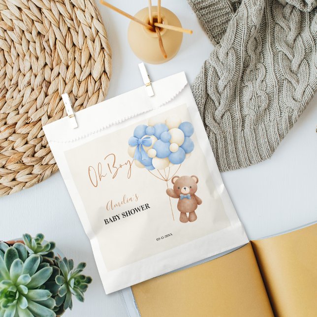 Blue Teddy Bear Oh Boy Balloon Baby Shower Favour Bags (Creator Uploaded)