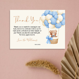 Blue Teddy Bear Oh Boy Balloon Baby Shower Thank You Card