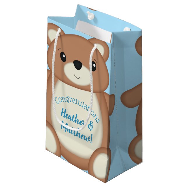 Blue Teddy Bear Small Gift Bag (Front Angled)