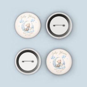 Blue Teddy Bear Stars Baby Shower 3 Cm Round Badge