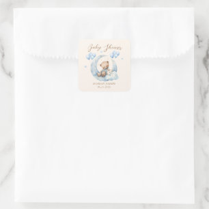 Blue Teddy Bear Stars Baby Shower Square Sticker