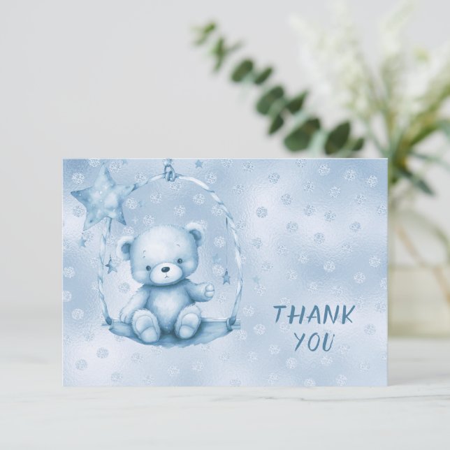 Blue Teddy Bear Thank You Card (Standing Front)
