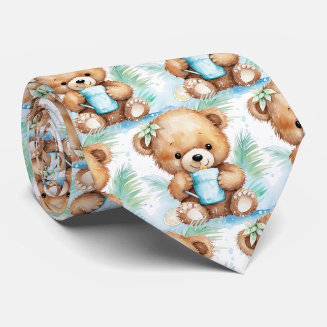 Blue Teddy Bear  Tie (Rolled)