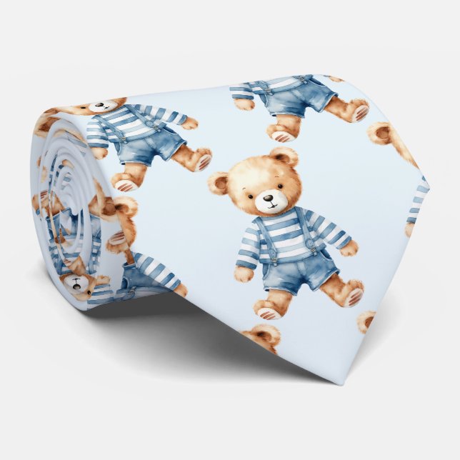 Blue Teddy Bear  Tie (Rolled)