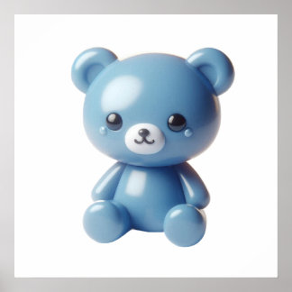 Blue Teddy Bear Wall Art Poster for Cute Cosy Aest