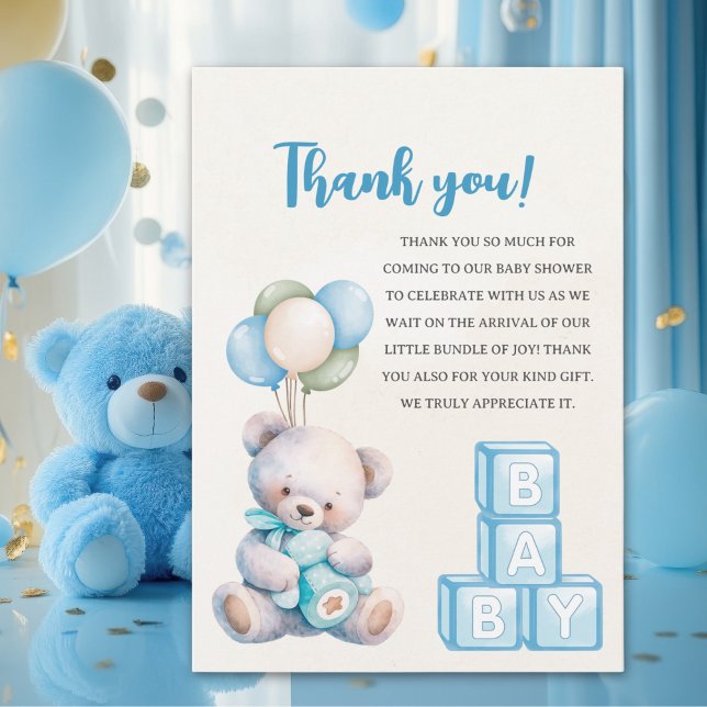 Blue Teddy Bear "We Can Bearly Wait"  Thank You Card (Creator Uploaded)