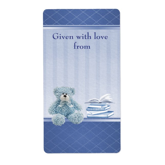 Blue Teddy Bring a Book Baby Shower Bookplates (Front)