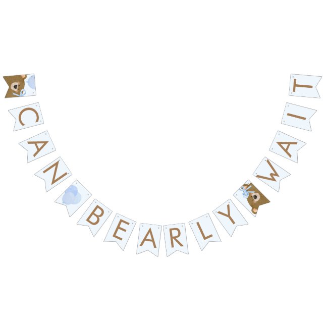 Blue Teddy We Can Bearly Wait Boy Baby Shower Bunting (All)