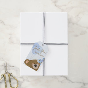 Blue Teddy We Can Bearly Wait Boy Baby Shower Gift Tags
