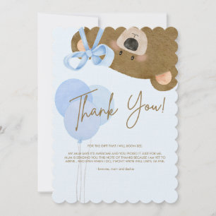 Blue Teddy We Can Bearly Wait Boy Baby Shower Tha Thank You Card