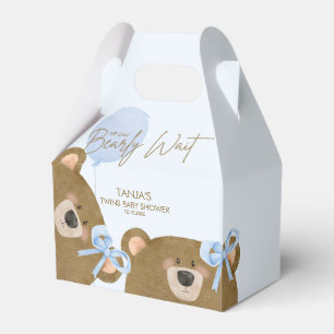 BLue Teddy We Can Bearly Wait Twins Baby Shower Favour Box