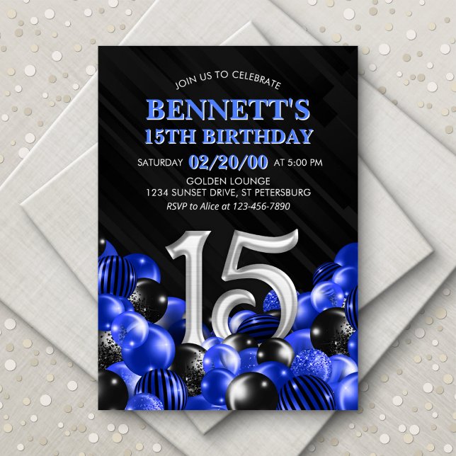 Blue Teen Boy 15th Birthday Invitation (Creator Uploaded)