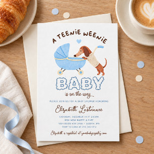 Blue Teenie Weenie Dachshund Boy Baby Shower Invitation