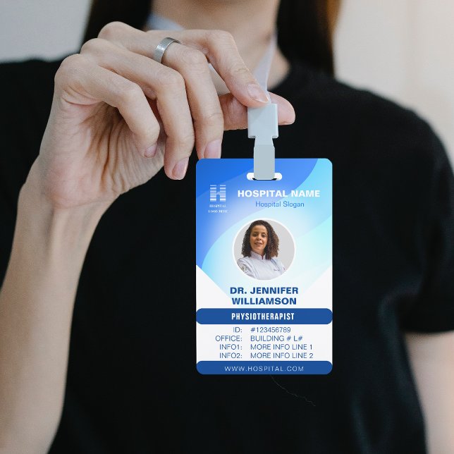 Blue Template Hospital QR Code Employee Photo ID Badge (Creator Uploaded)