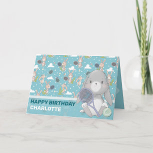 Blue tennis bunny customisable card