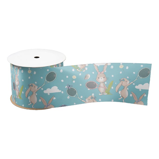 Blue tennis bunny customisable satin ribbon (Spool)