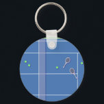 Blue Tennis Court Modern Tennis Player       Key Ring<br><div class="desc">Personalised classic tennis court design in blue with classic, chic, preppy & elegant tennis rackets and green tennis balls. Simple, minimalist gift for your tennis coach or tennis team. Personalised Gift for a tennis player. Blue tennis court illustration. Trendy tennis players home decor. Trendy modern tennis player gifts. Cool retro...</div>