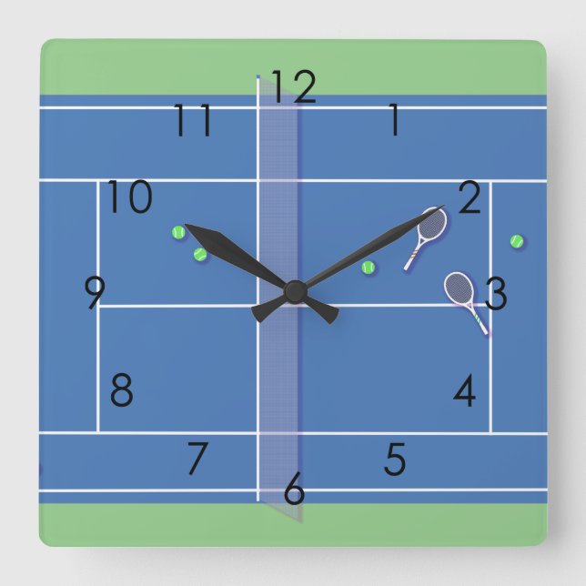 Blue Tennis Court Modern Tennis Player      Square Wall Clock (Front)