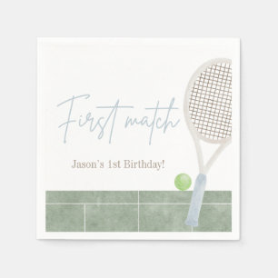 Blue Tennis First Birthday Boy Preppy Classic  Napkin