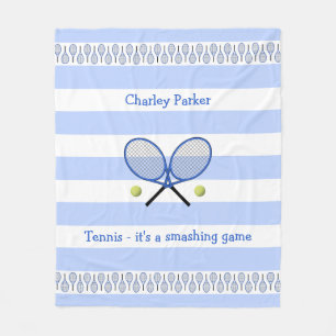 Blue tennis quote personalised striped fleece blanket