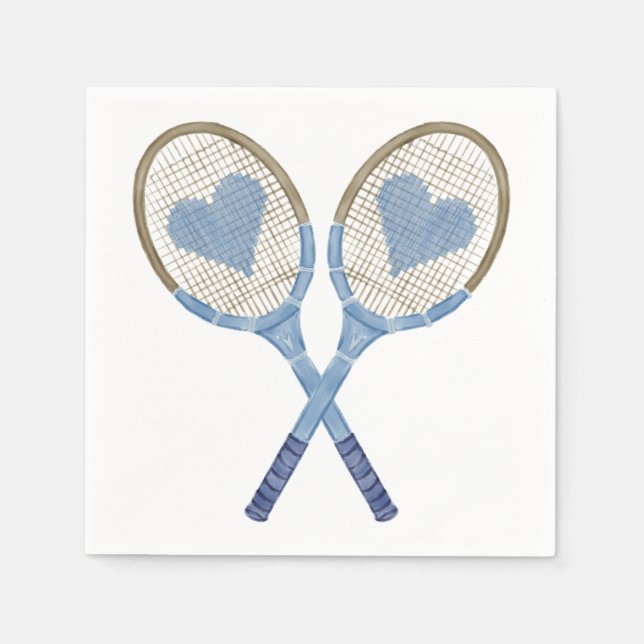 Blue Tennis Rackets With Hearts Paper Napkins (Front)