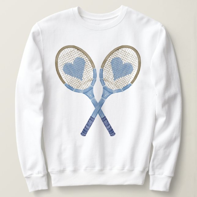 Blue Tennis Rackets With Hearts Sweatshirt  (Design Front)