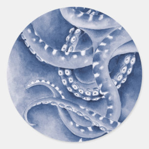 Blue Tentacles Monochrome Classic Round Sticker