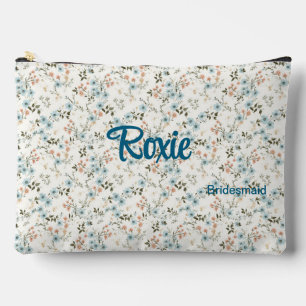Blue + Terra Cotta Romantic Floral Bridal Party Accessory Pouch