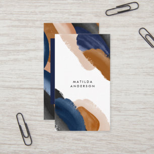 Blue terracotta abstract watercolor modern unique business card