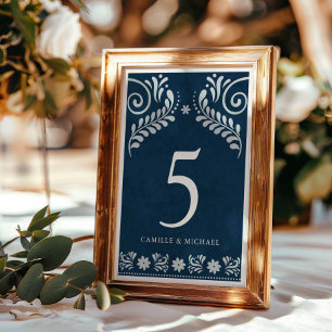 Blue Terracotta Mexican Wedding Table Number
