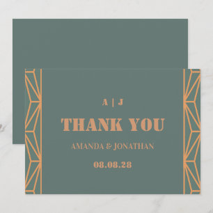 Blue Terracotta Monogram Wedding Thank You Card