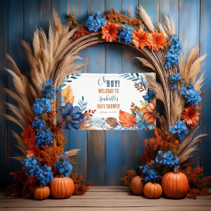Blue   Terracotta Oh Boy Fall Floral Baby Shower Banner