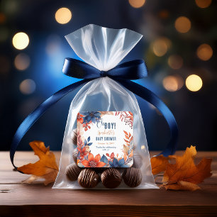 Blue   Terracotta Oh Boy Fall Floral Baby Shower Square Sticker