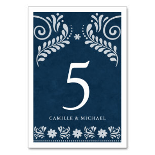 Blue Terracotta Papel Picado Mexican Wedding Table Number
