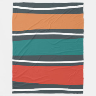 Blue terracotta red white retro waves fleece blanket