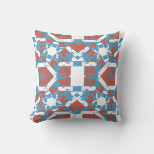 Blue Terracotta White Stained Glass Look Motif Cushion
