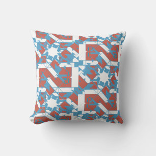 Blue Terracotta White Stained Glass Uneven Tiles Cushion