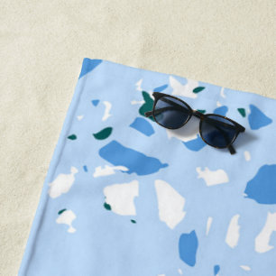Blue Terrazzo Pattern Beach Towel