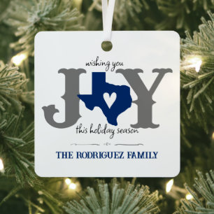 Blue Texas JOY Photo Holiday Metal Tree Decoration