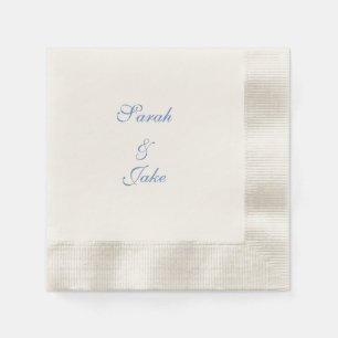 Blue Text Cream Wedding Coined Napkin